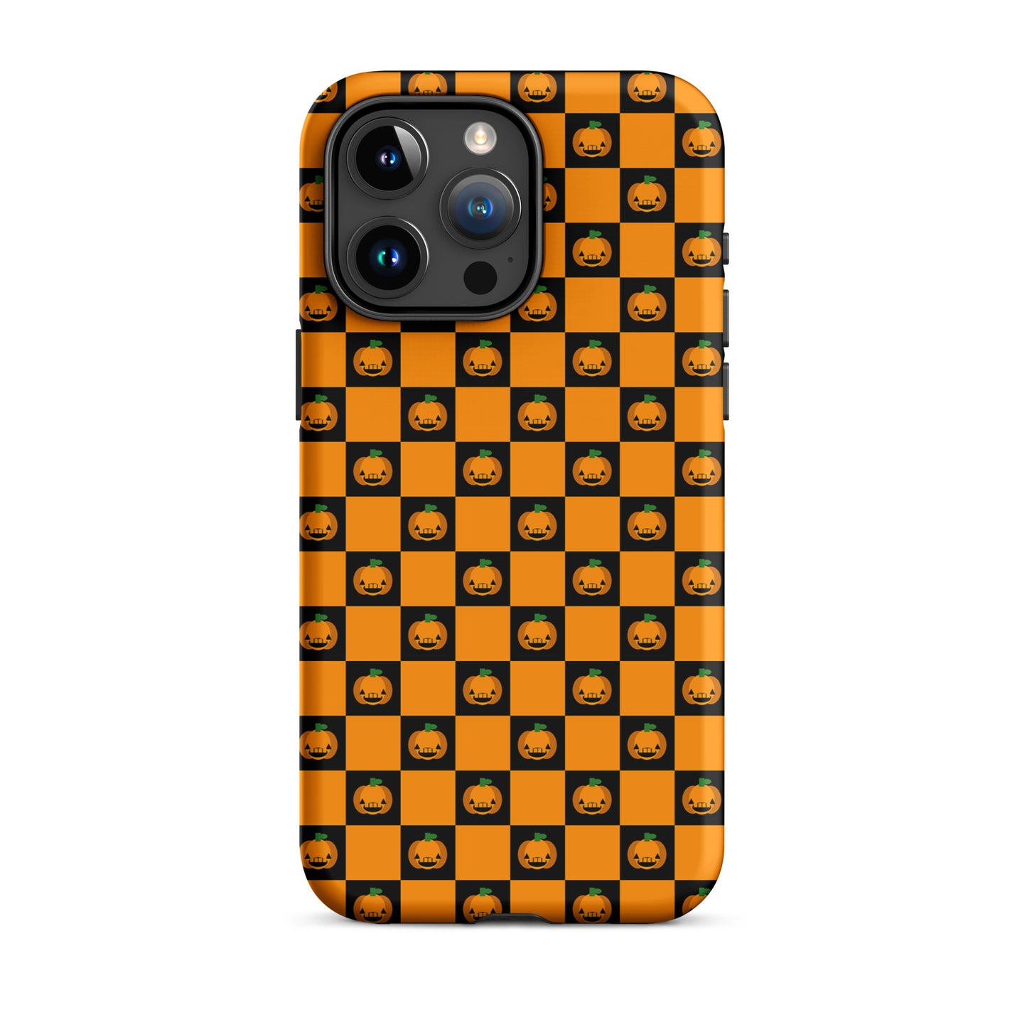 Phone Case with Playful Pumpkin Checkered Halloween Design for iPhone