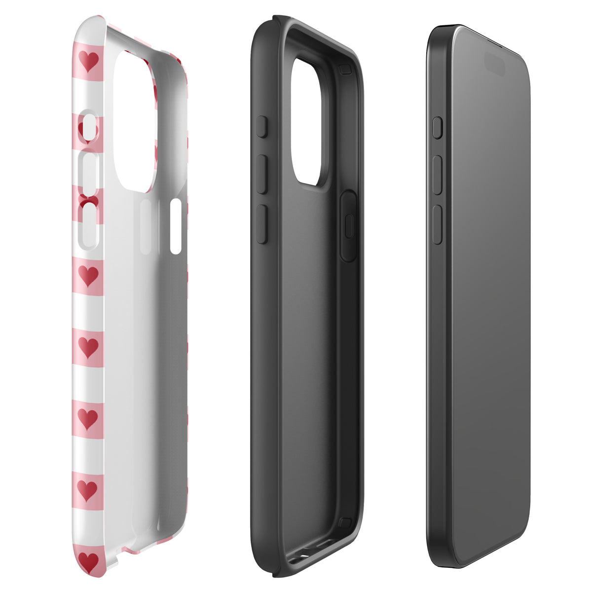 Phone Case for iPhone with pink-and-white checkered pattern and red hearts design