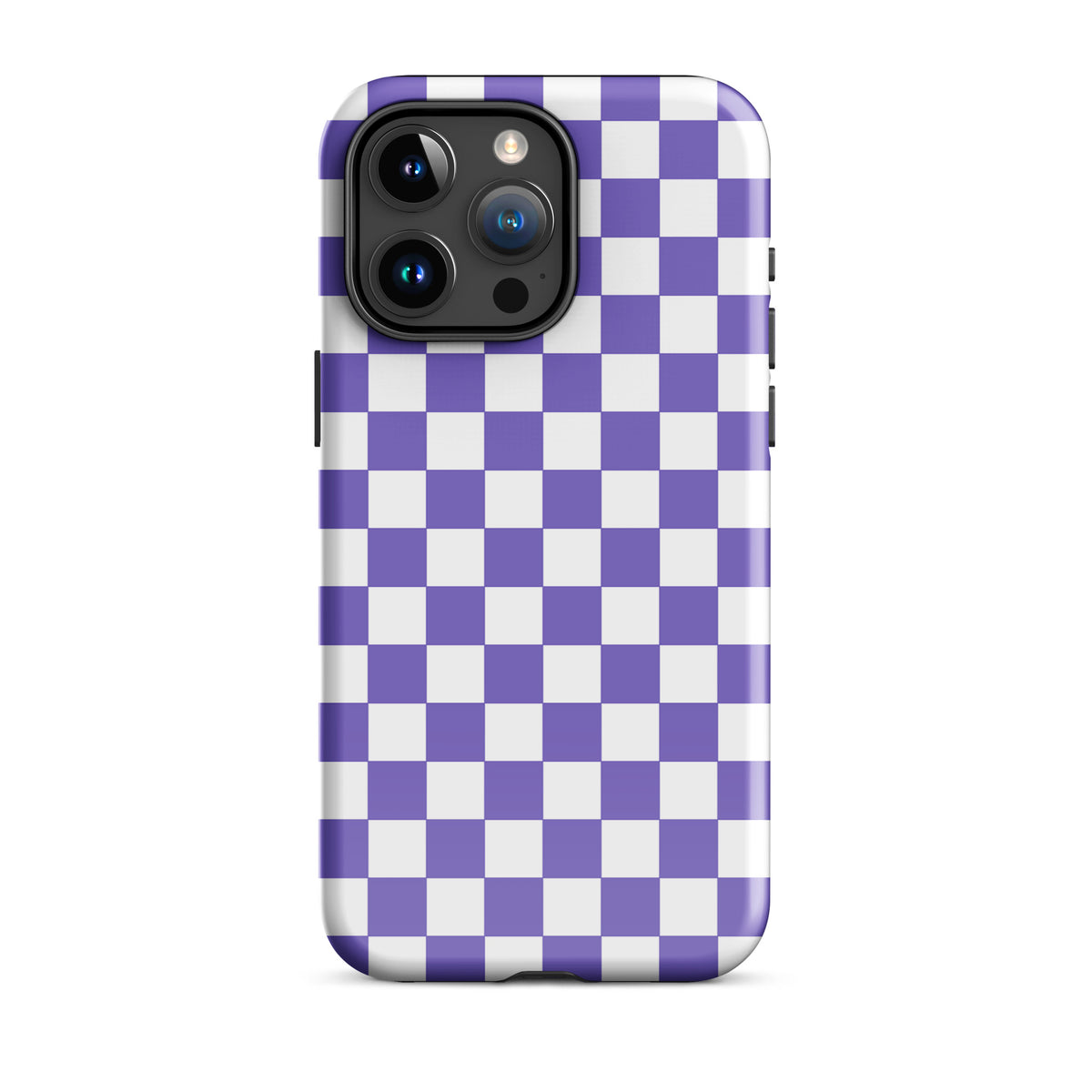 Phone Case for iPhone featuring a purple and white checkered design, adding style and personality to your device.