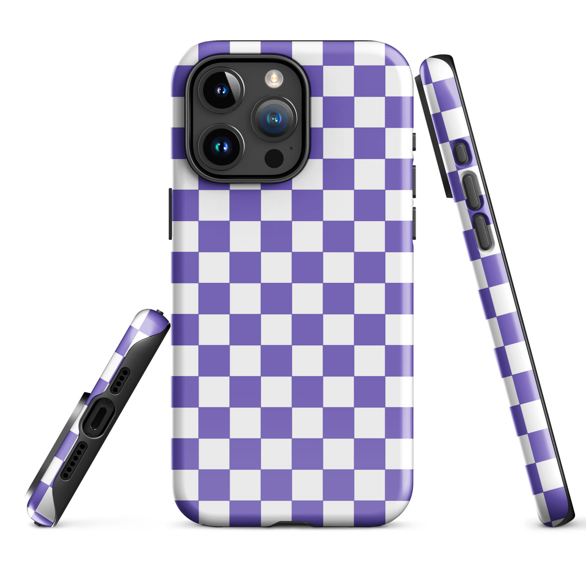 Phone Case for iPhone with purple and white checkered design, adding style and personality to your device.