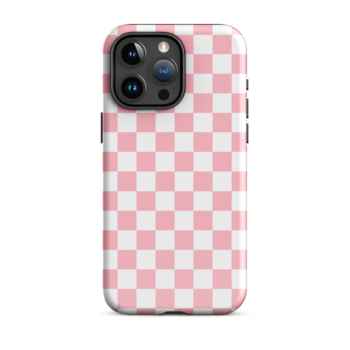 Phone Case with playful pink and white checkered design for iPhone, adding fun and style to your daily device.