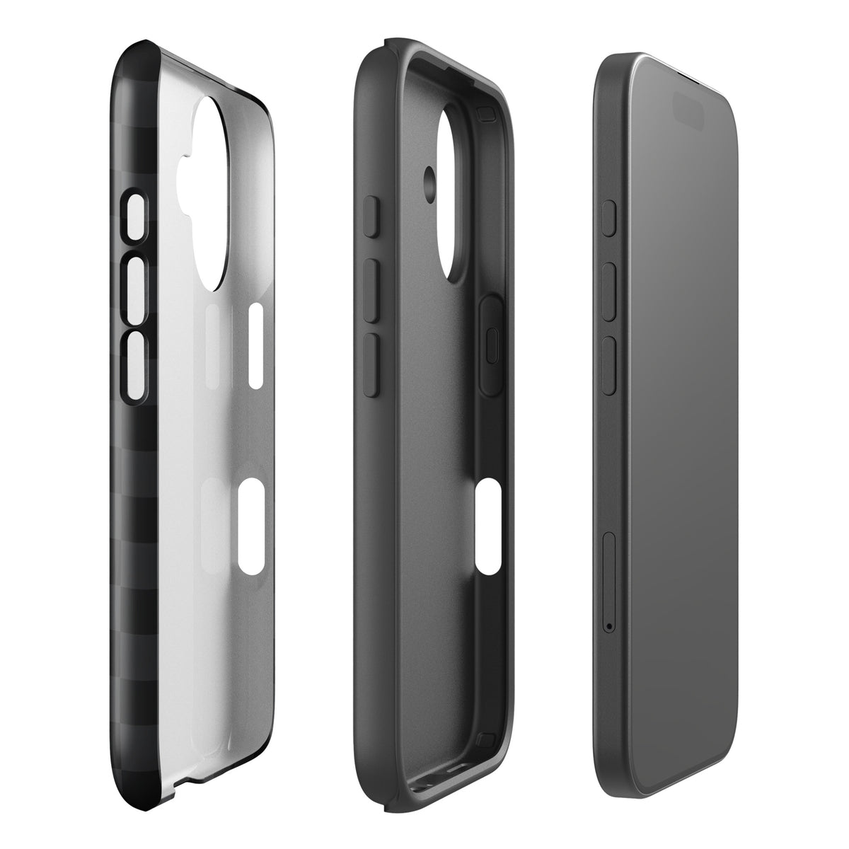 Phone Case for iPhone in black & charcoal checkered design, modern and minimalist style, providing protection and sophistication.