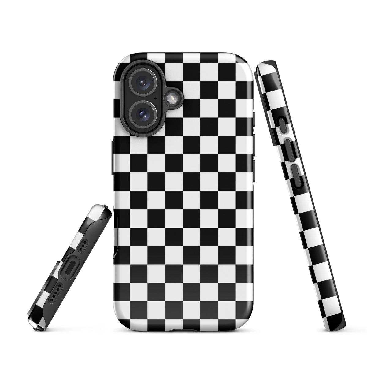 Bold checkered Phone Case for iPhone, showcasing a black-and-white pattern for a stylish, standout look.