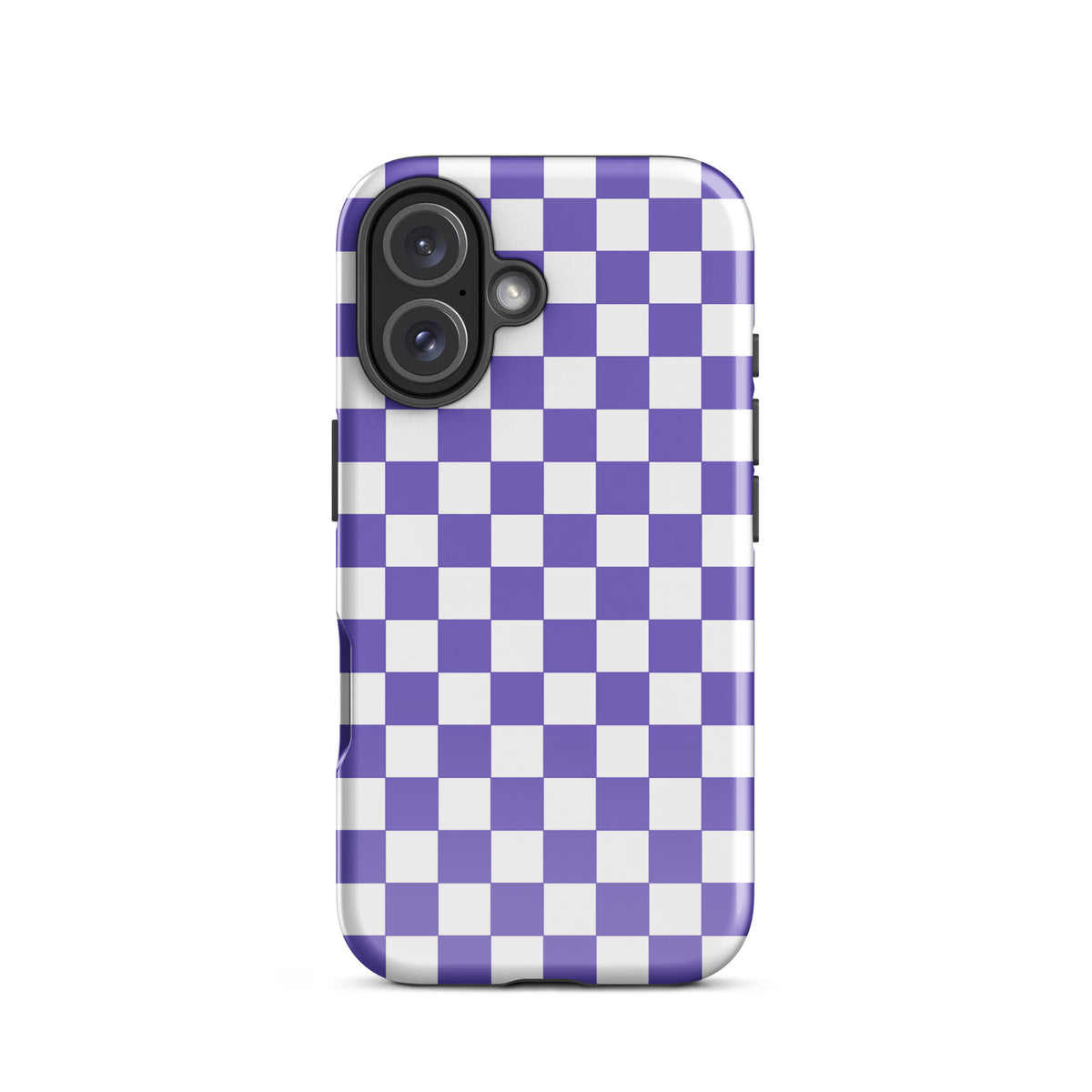 Phone Case for iPhone with purple and white checkered pattern, stylish design for bold personality.
