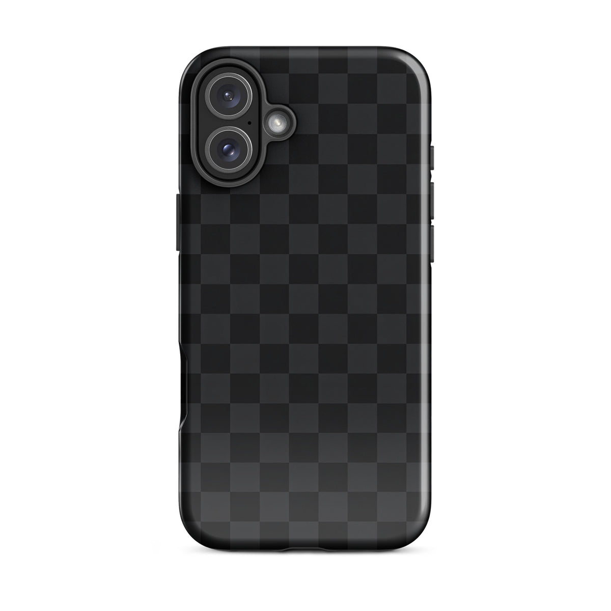 Phone Case for iPhone with black and charcoal checkered design, modern minimalist style, sleek protection for everyday use.