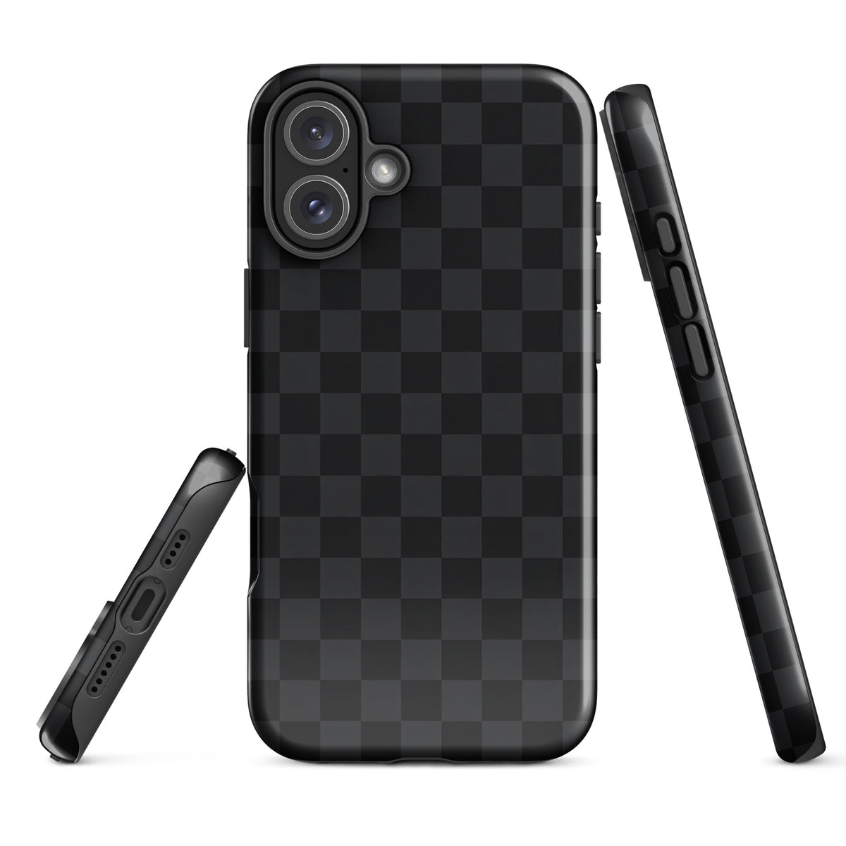 Phone Case for iPhone with black and charcoal checkered design, perfect for modern minimalists.