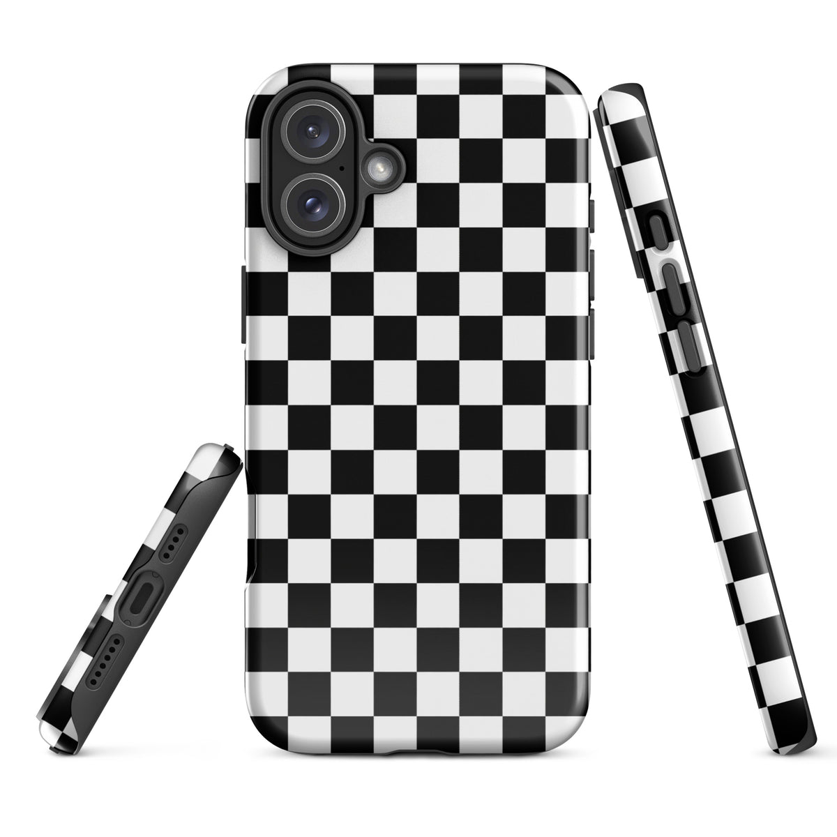 Bold black-and-white checkered Phone Case for iPhone with tough design, stylish and playful, perfect for personal style enhancement.