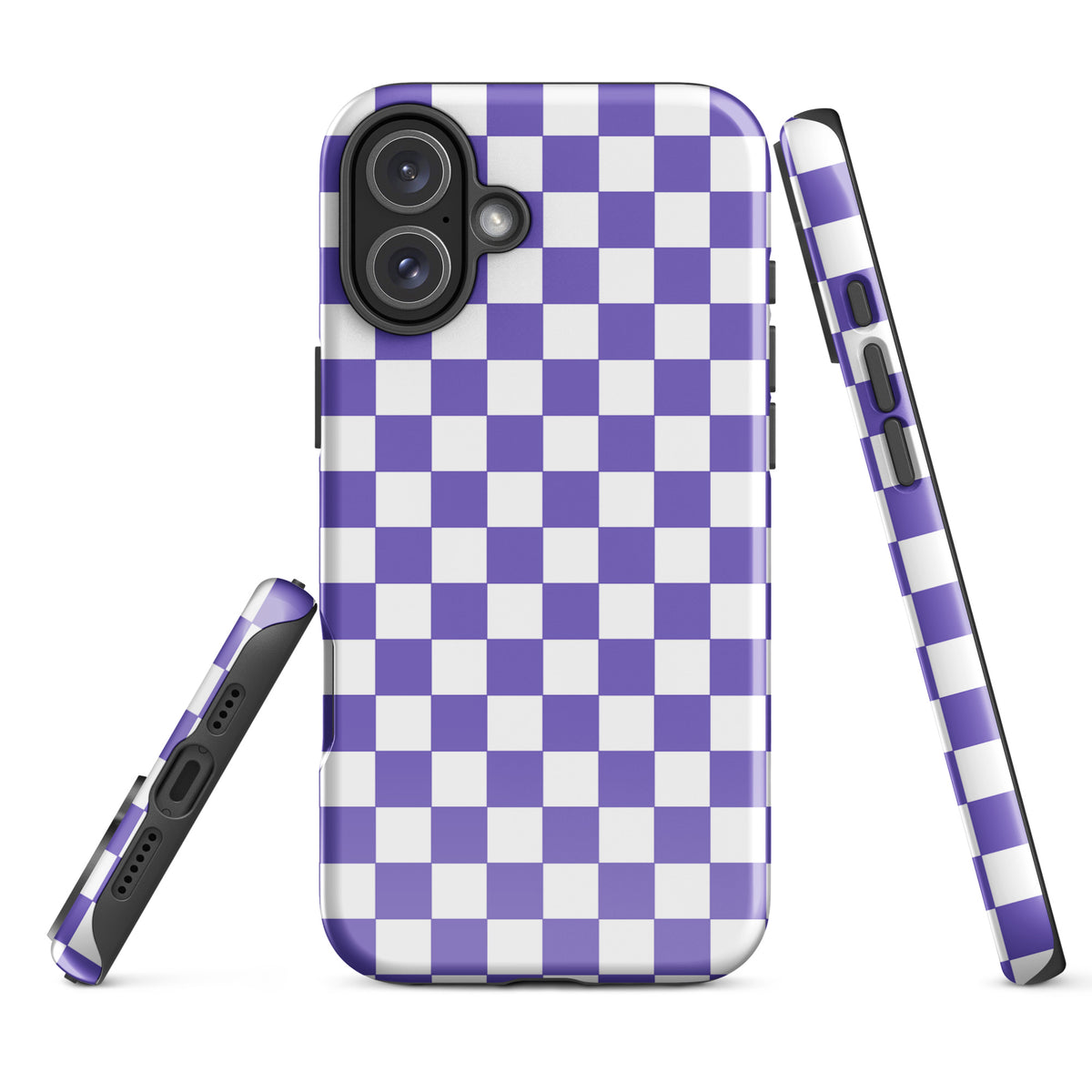 Purple and white checkered Phone Case for iPhone showcasing style and personality.