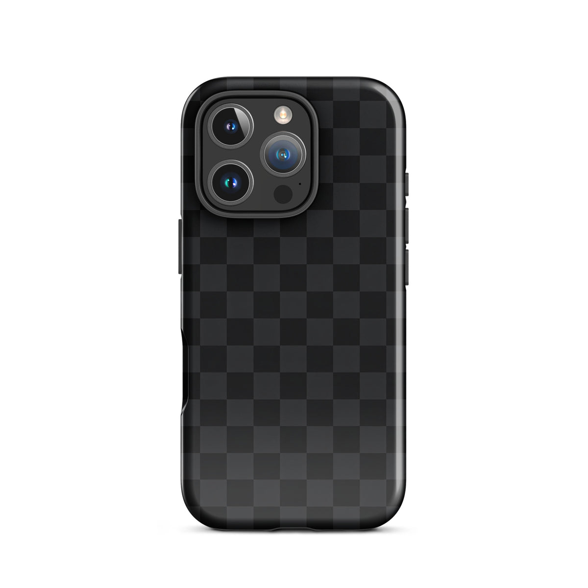 Phone Case for iPhone with black and charcoal checkered design, modern minimalist style, protective and stylish accessory.
