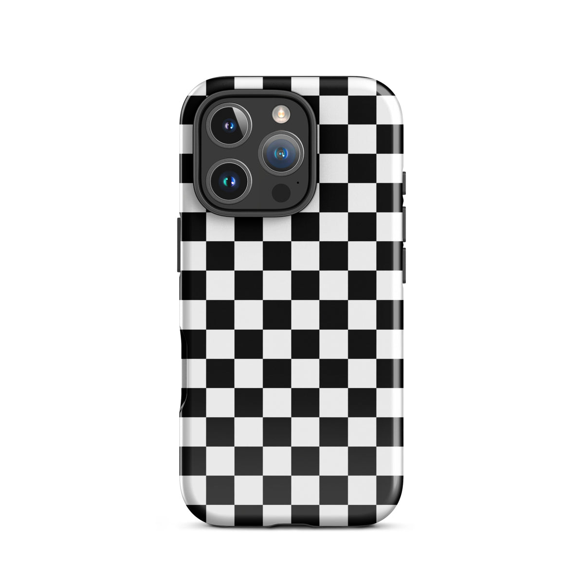 Phone Case for iPhone with bold black-and-white checkered pattern, offering style and protection.