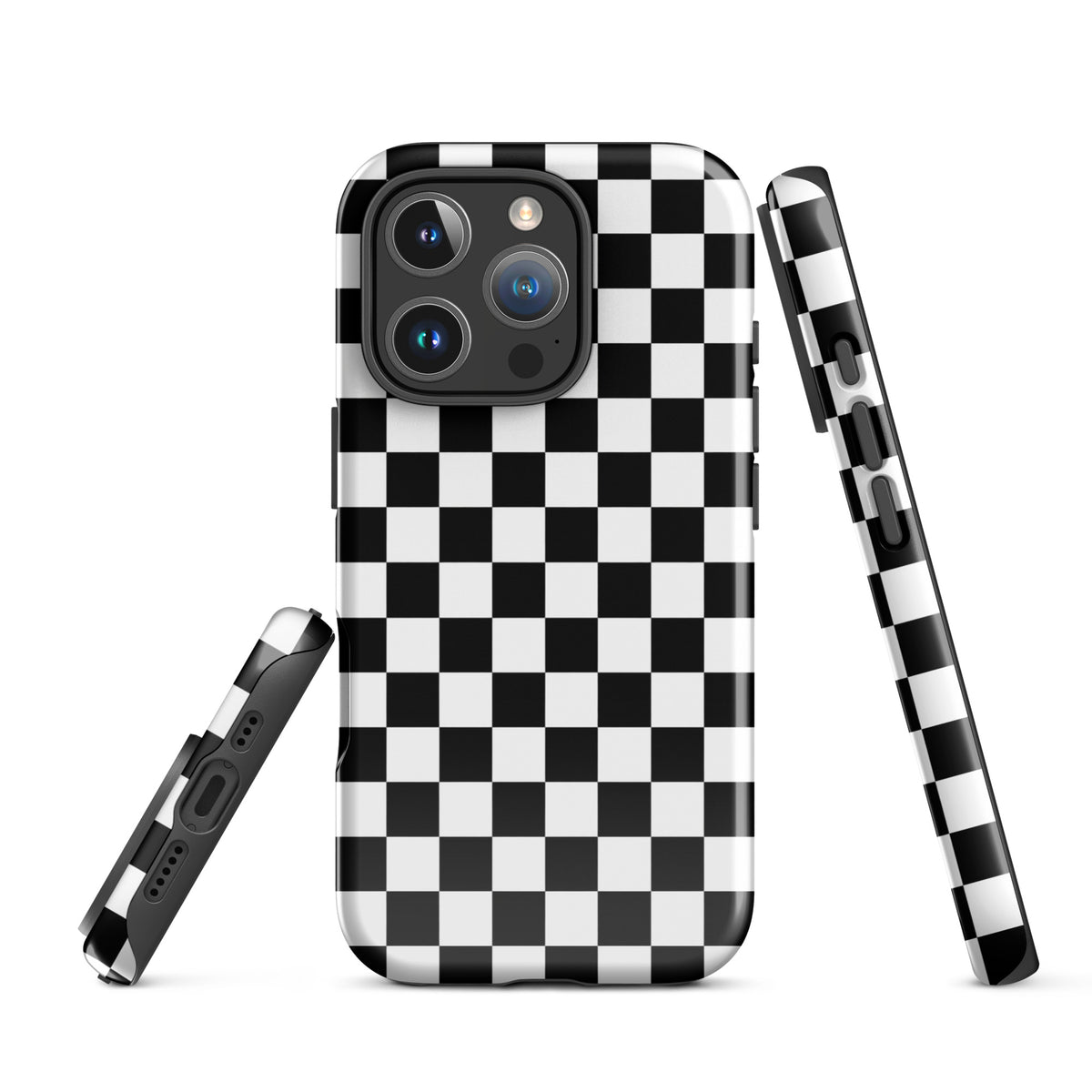Phone Case with bold black-and-white checkered pattern for iPhone, featuring a tough and stylish design for protection and personality.