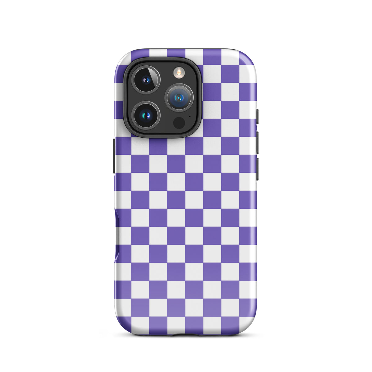 Purple and white checkered Phone Case for iPhone, stylish and bold design.