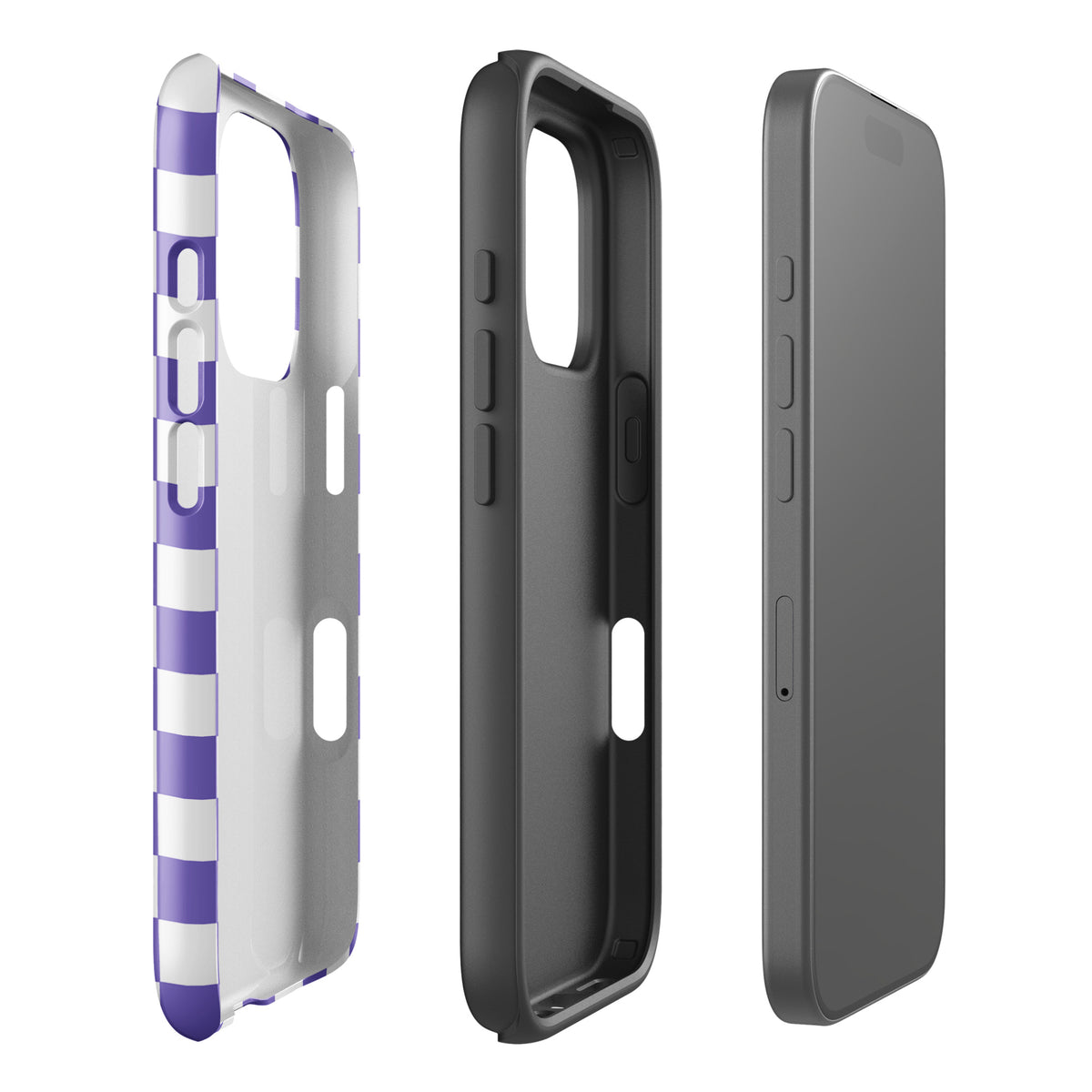Phone Case for iPhone with purple & white checkered design, showcasing style and protection for your device.