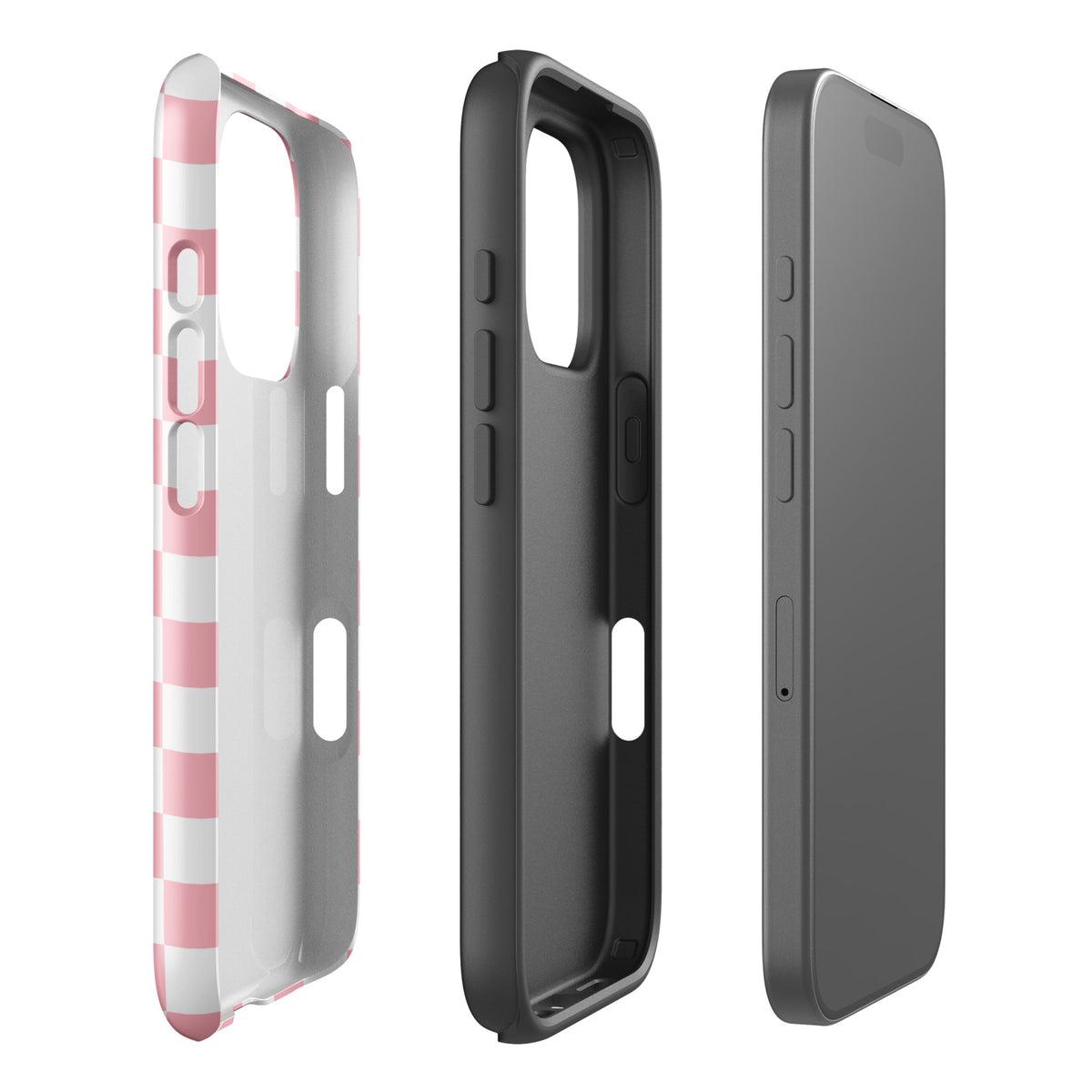 Playful pink and white checkered Phone Case for iPhone, side and back view with stylish design.