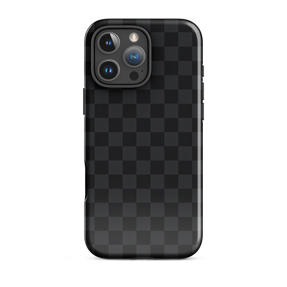 Phone Case for iPhone with black and charcoal checkered design, sleek and modern accessory for protection and style.