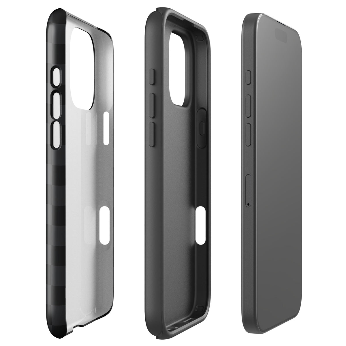 Phone Case for iPhone with black and charcoal checkered design, modern minimalist style