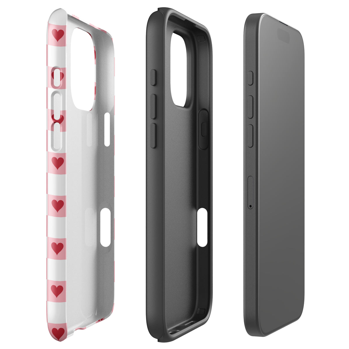 Phone Case for iPhone with pink-and-white checkered design and red hearts, showcasing charm and protection for your device.