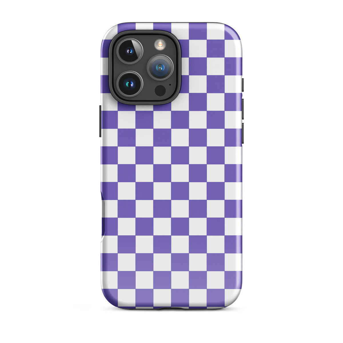 Purple and white checkered Phone Case for iPhone with bold pattern, adding style and personality to your device.