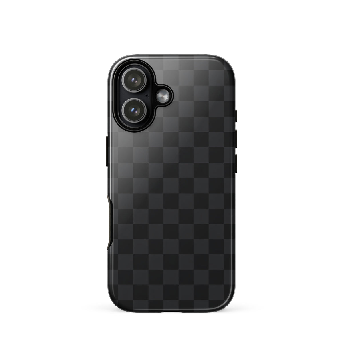 Phone Case for iPhone with black and charcoal checkered design for modern minimalists, sleek and protective.