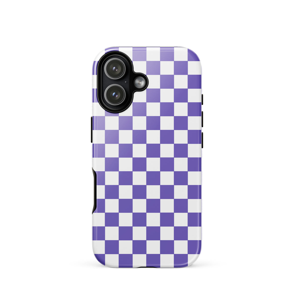 Phone Case for iPhone with purple and white checkered pattern, adding playful style to your device.