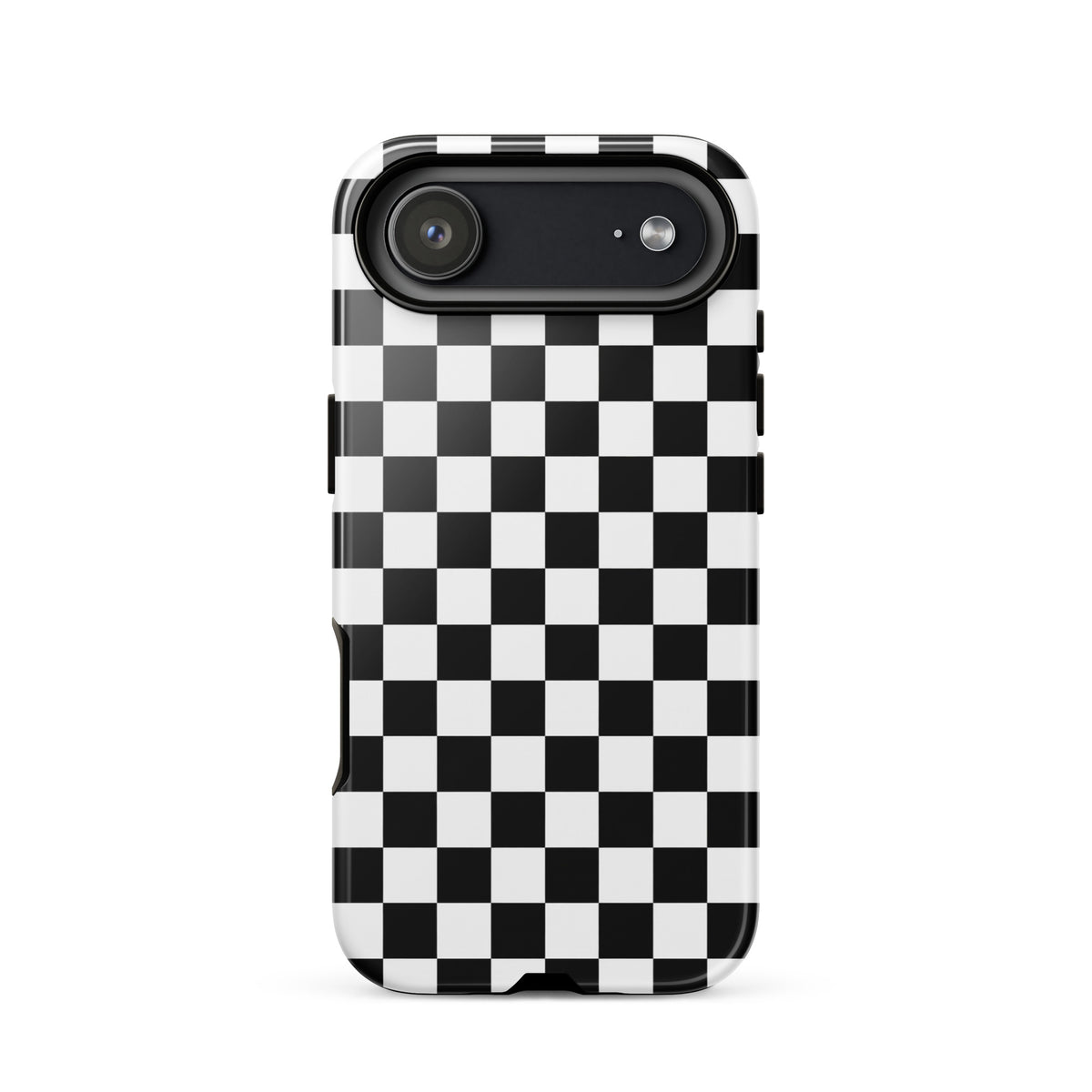 Phone Case with bold black-and-white checkered pattern for iPhone, adding a playful racing vibe to your device.