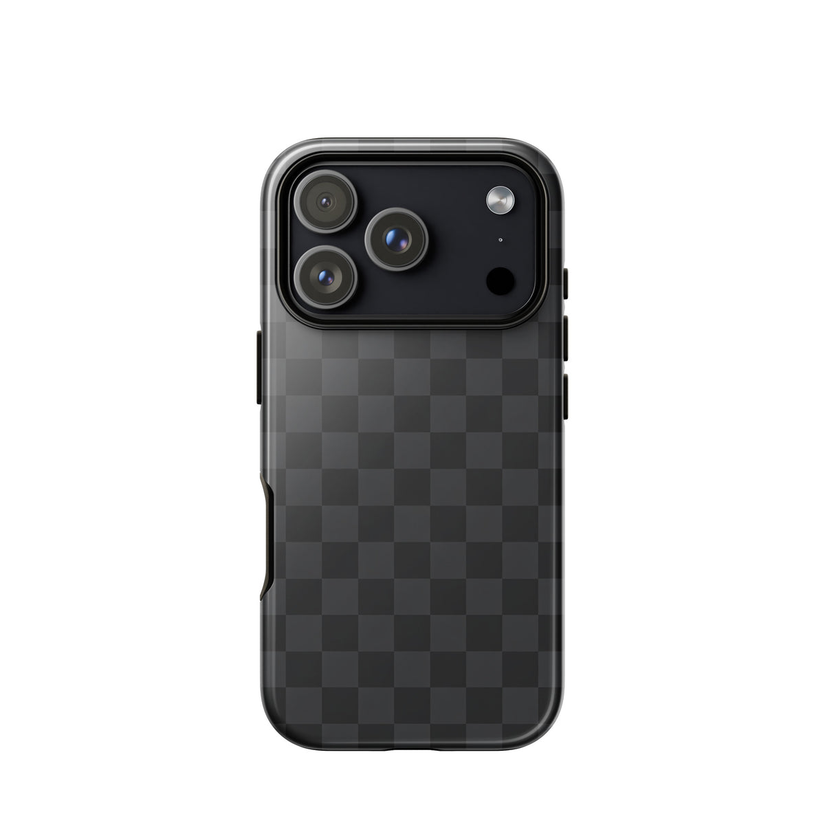 Phone Case for iPhone with black and charcoal checkered design, offering modern minimalist style and protection.