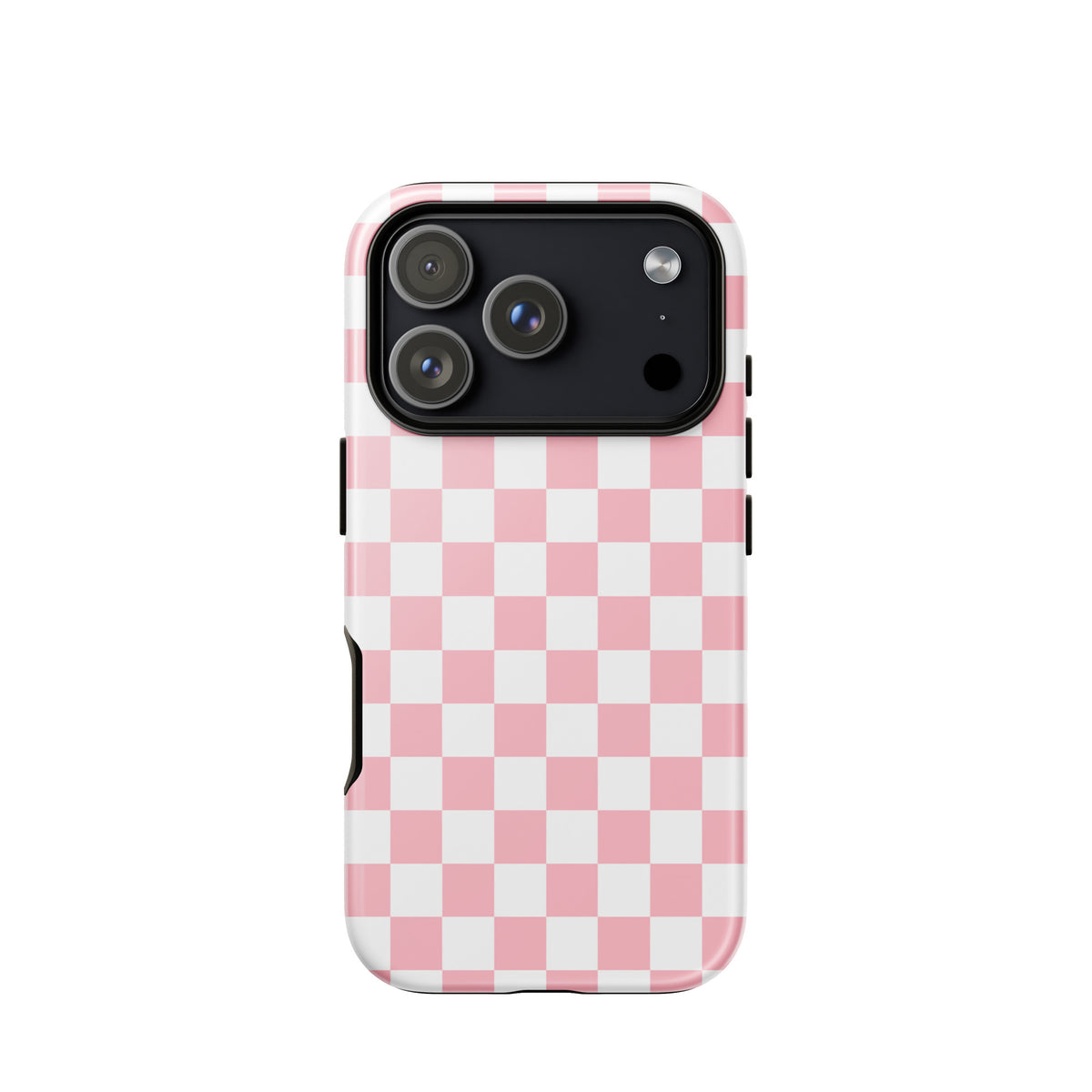 Phone Case for iPhone with playful pink and white checkered design, showcasing fun and stylish protection for your device.
