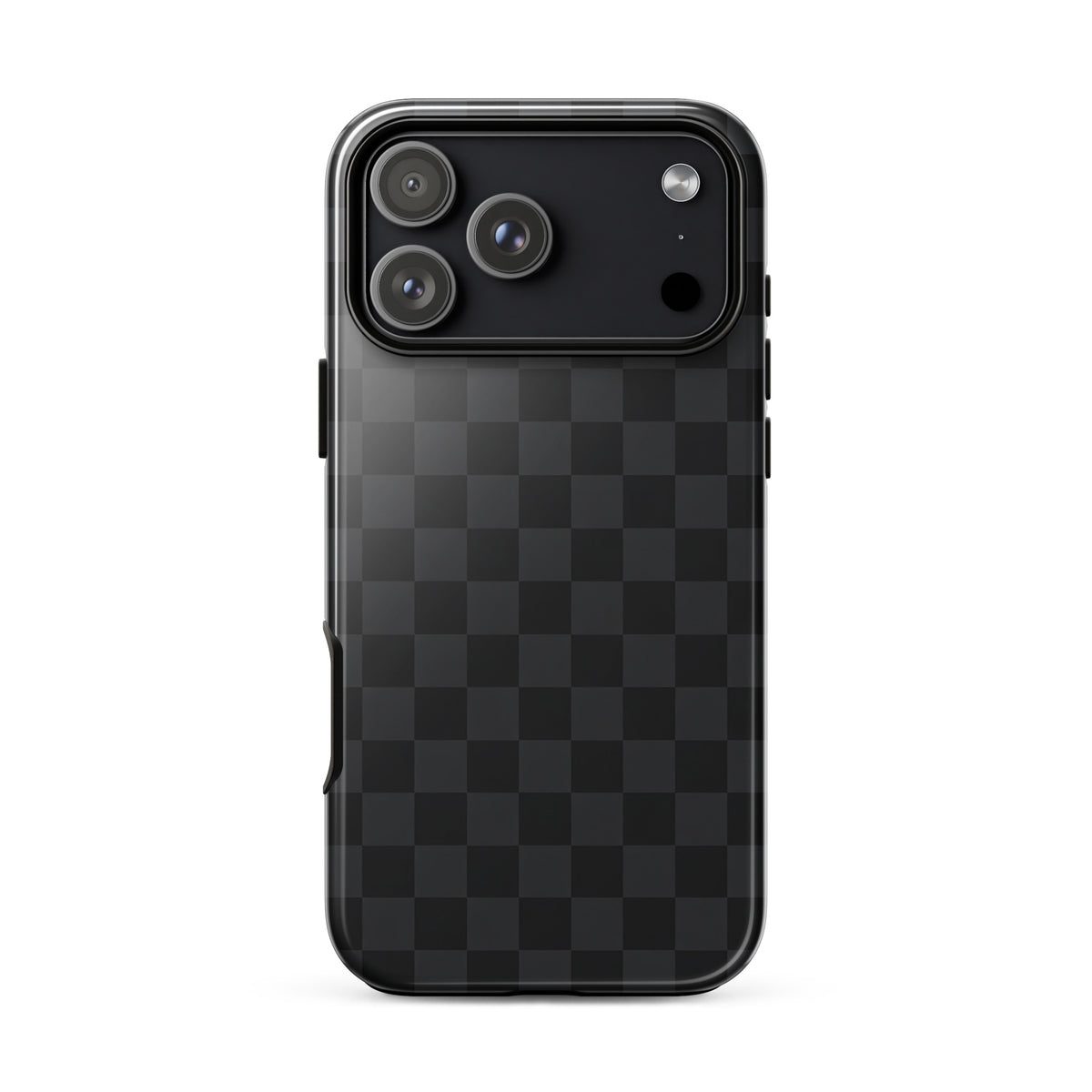 Phone Case with black and charcoal checkered design for iPhone, perfect for modern minimalists seeking sleek sophistication and protection.