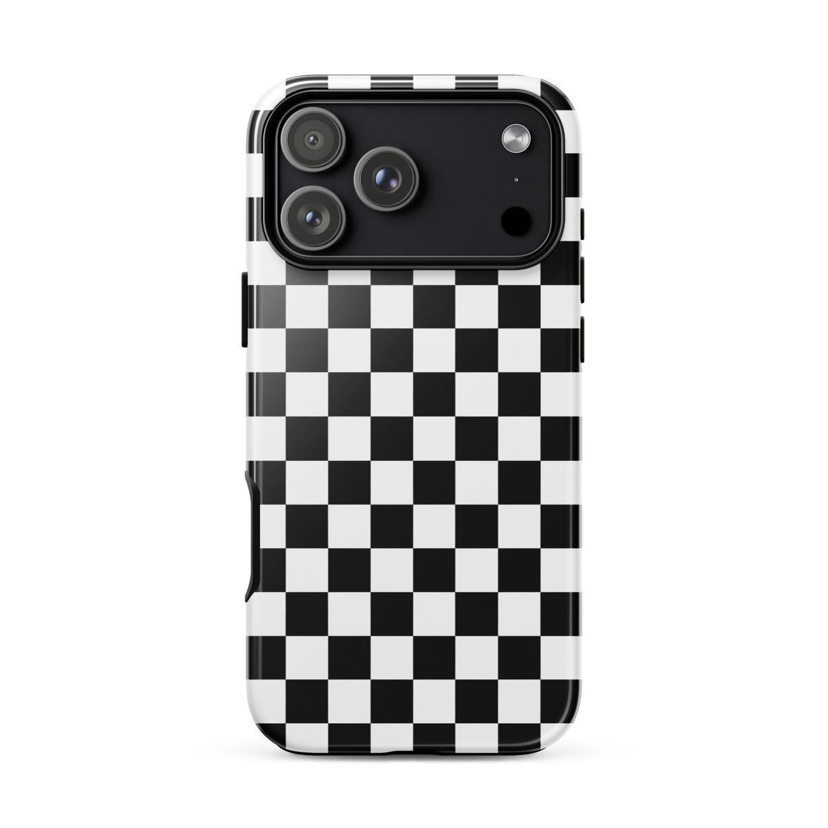 Phone Case with bold black-and-white checkered pattern for iPhone, offering style and durability.