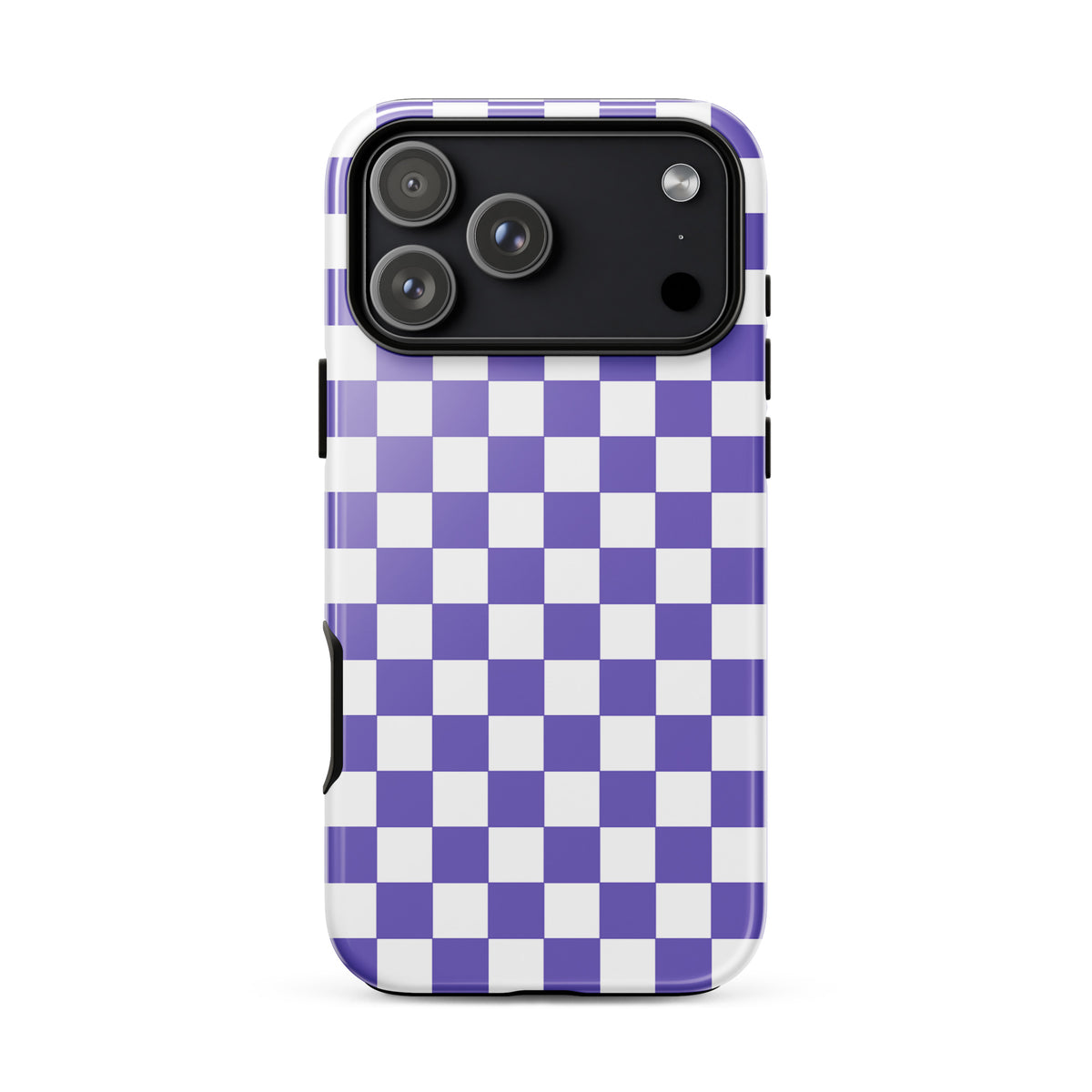 Phone Case with purple and white checkered design for iPhone, showing fashionable style and personality, making your device a statement.