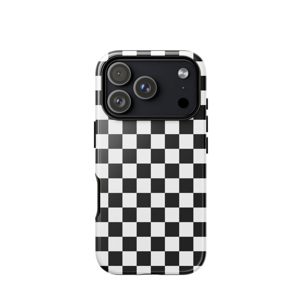 Phone Case with bold black-and-white checkered pattern for iPhone, fun and fearless design, tough durable protection.