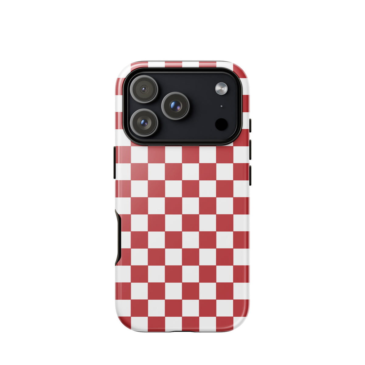 Phone Case for iPhone with crimson red checkered design, showcasing a bold and playful style for your device.
