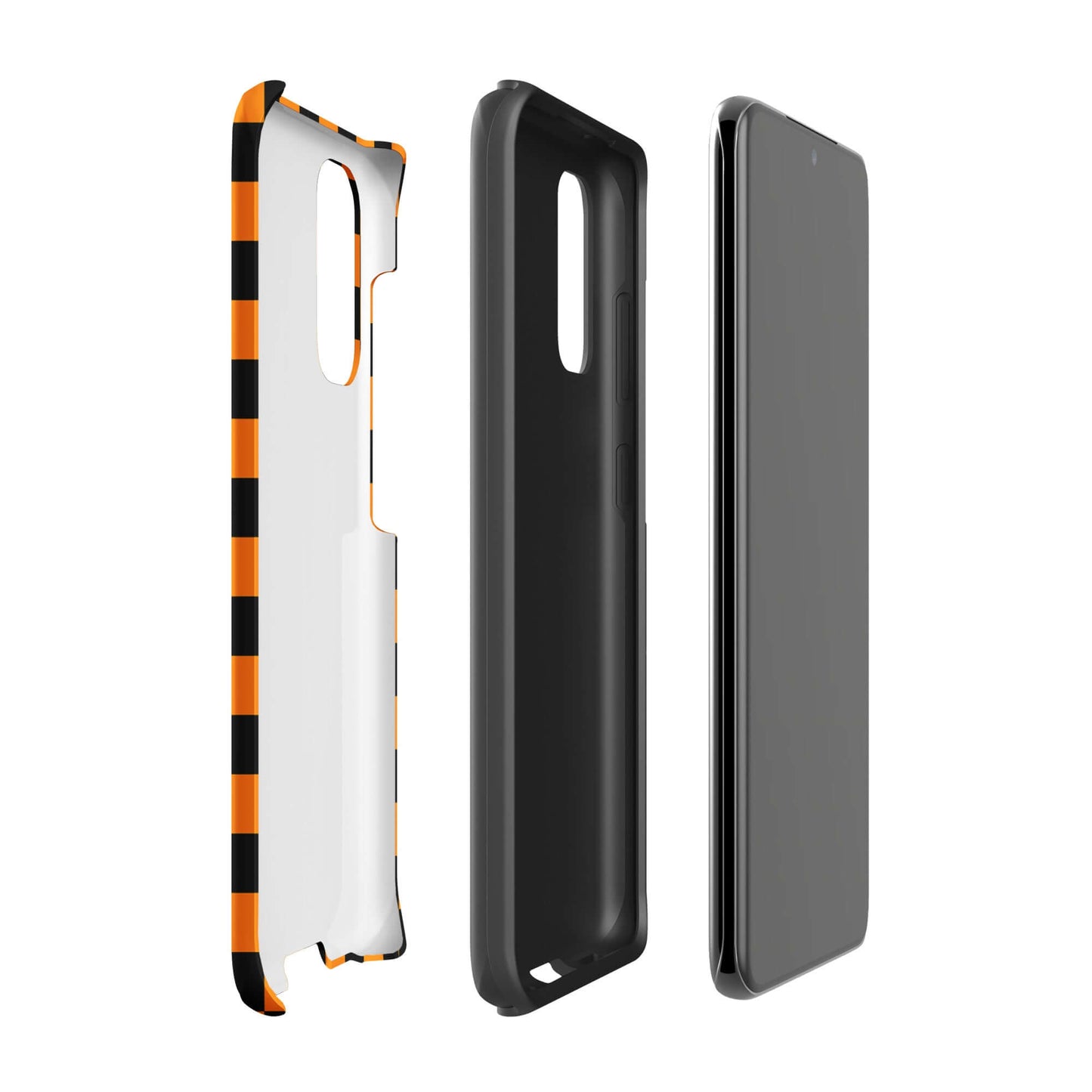 Vibrant orange-black checkered Phone Case for Samsung Galaxy with retro and modern design.