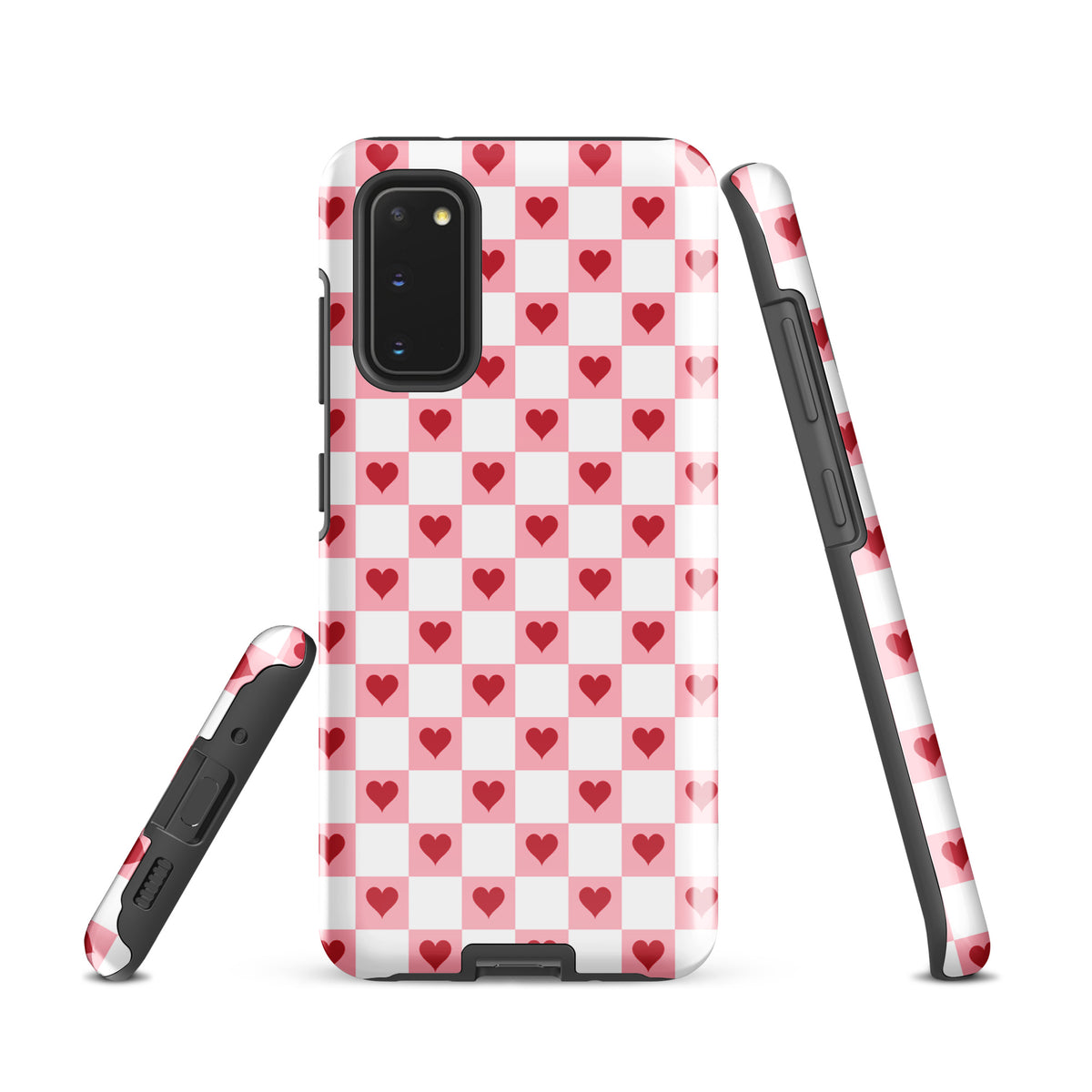 Phone Case for Samsung Galaxy with pink-and-white red hearts checkered design