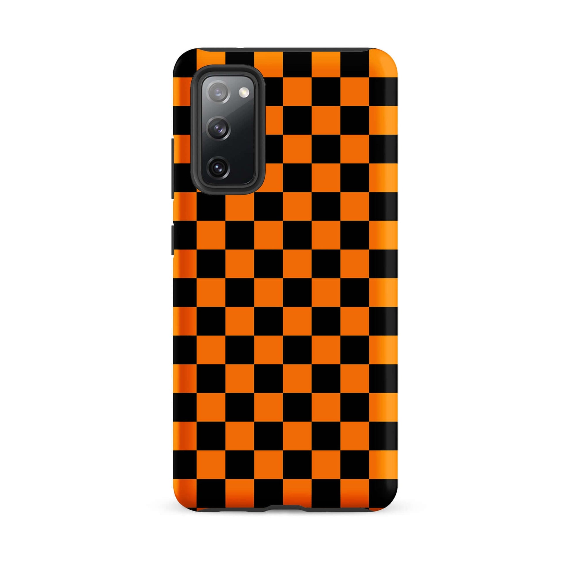 Phone Case for Samsung Galaxy with vibrant orange-black checkered design, adding retro fun and modern flair to your device.