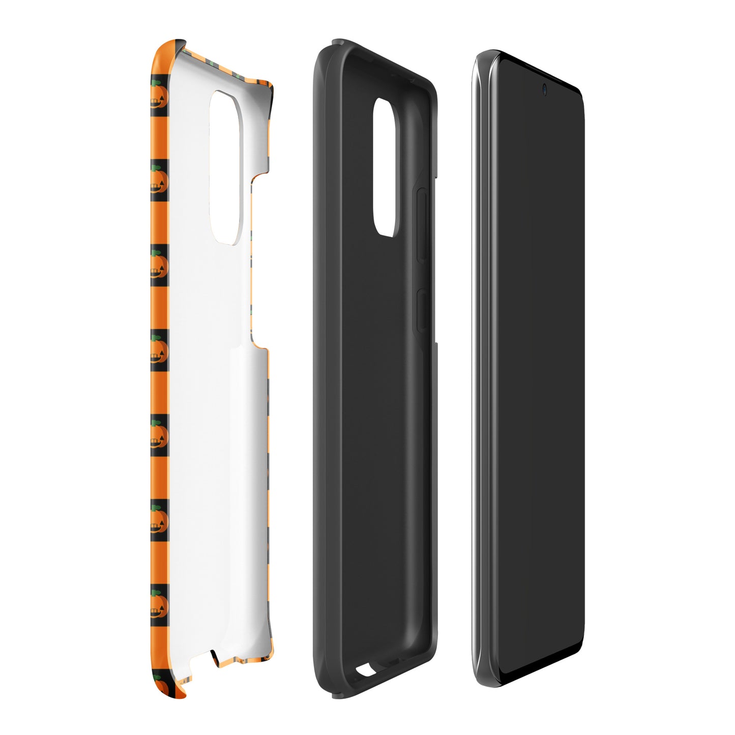 Phone Case for Samsung Galaxy with Halloween pumpkin checkered design, showcasing vibrant orange and black squares for a spooky vibe.