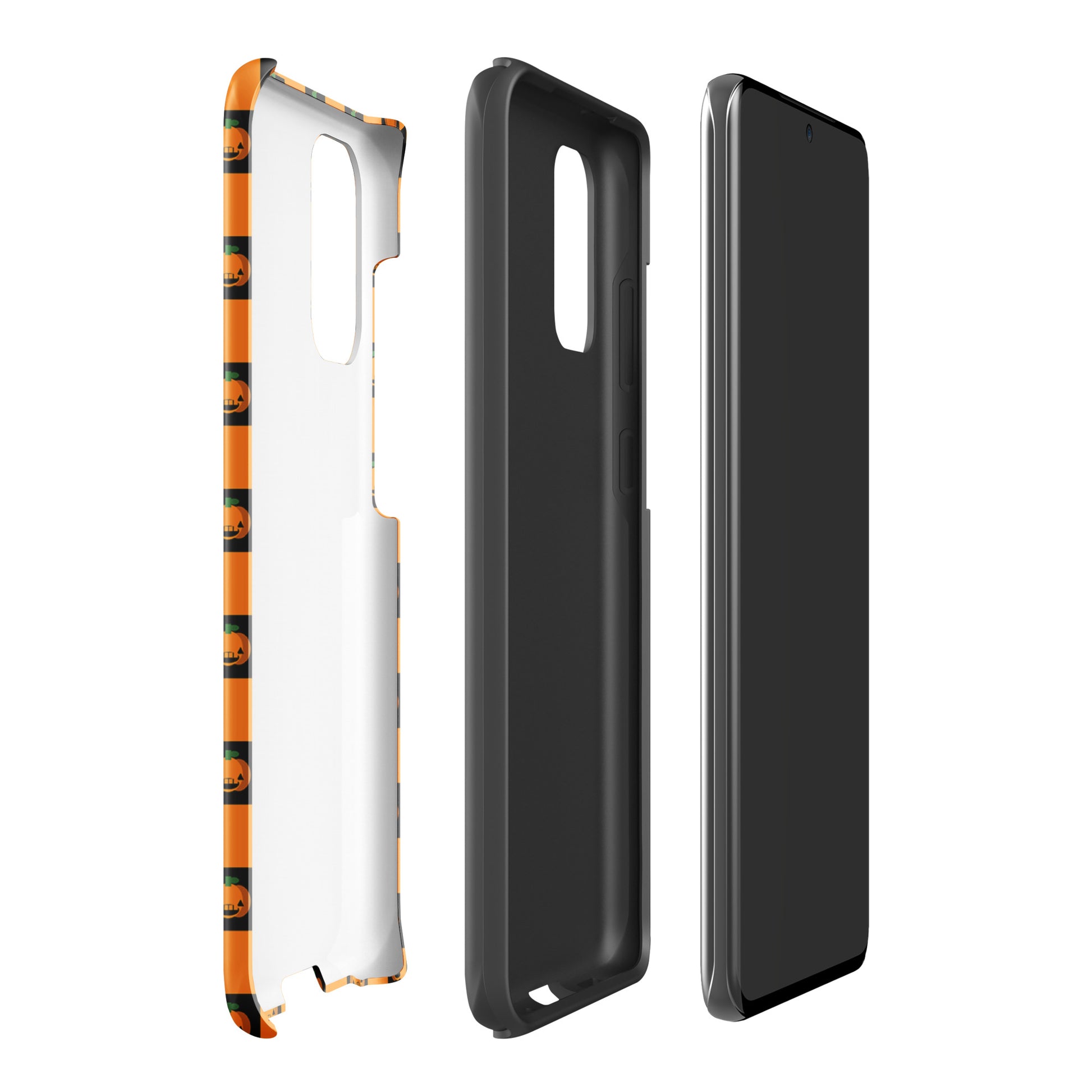 Phone Case for Samsung Galaxy with Halloween pumpkin checkered design, showcasing vibrant orange and black squares for a spooky vibe.