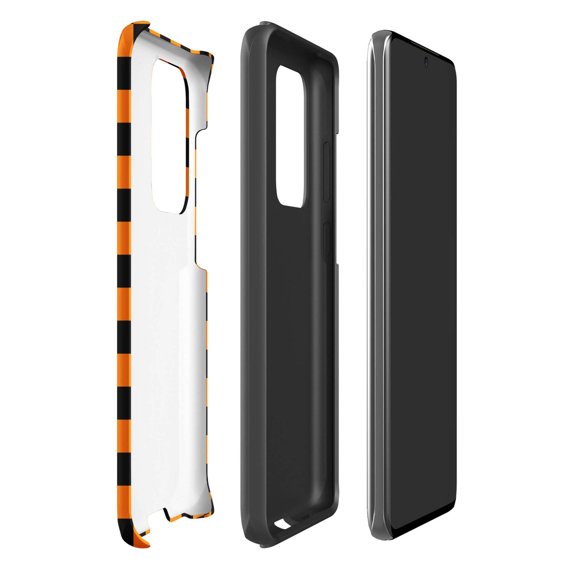 Phone Case for Samsung Galaxy in vibrant orange‑black checkered design, showcasing retro fun and modern style.
