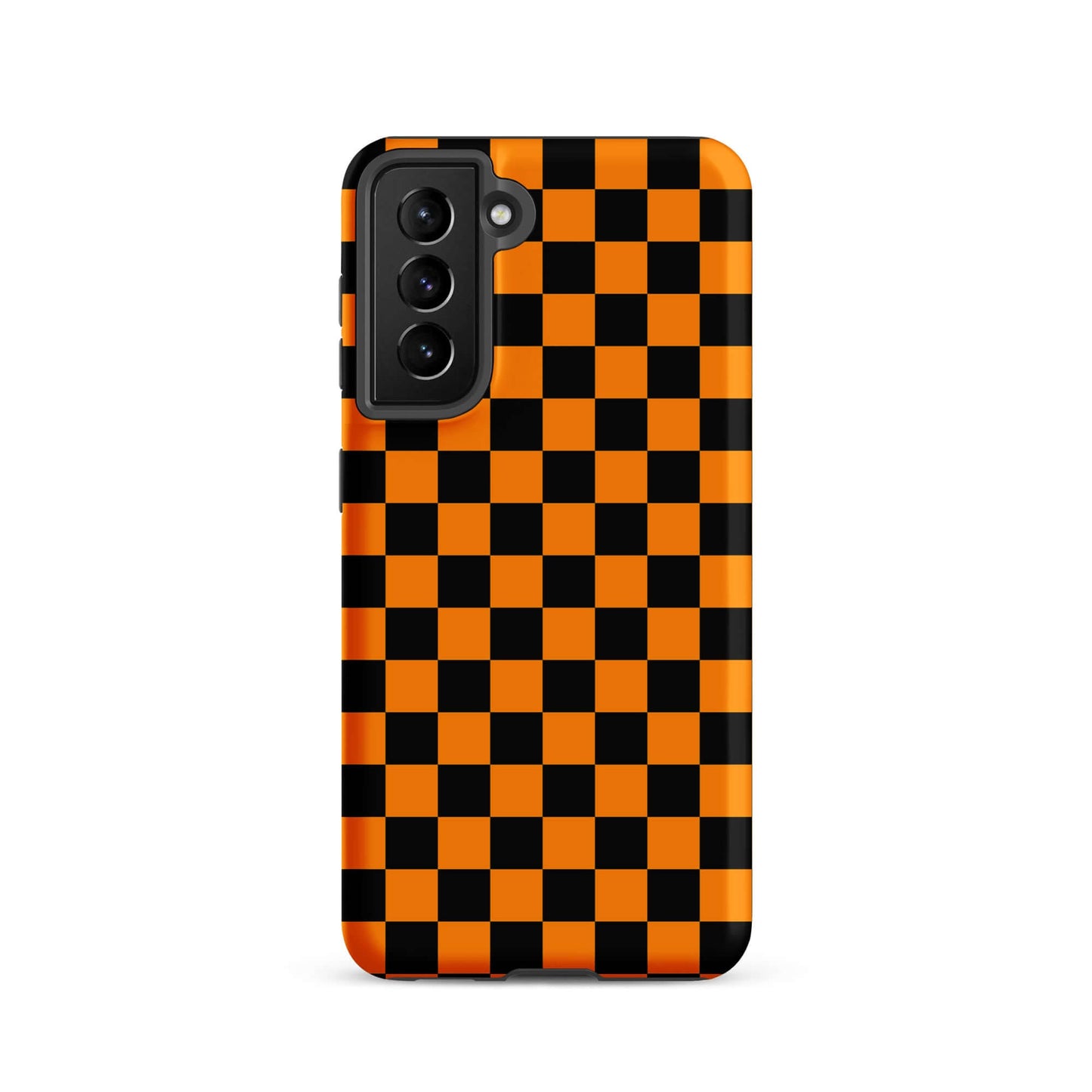 Phone Case for Samsung Galaxy with vibrant orange-black checkered design, adding retro fun and modern flair to your device.
