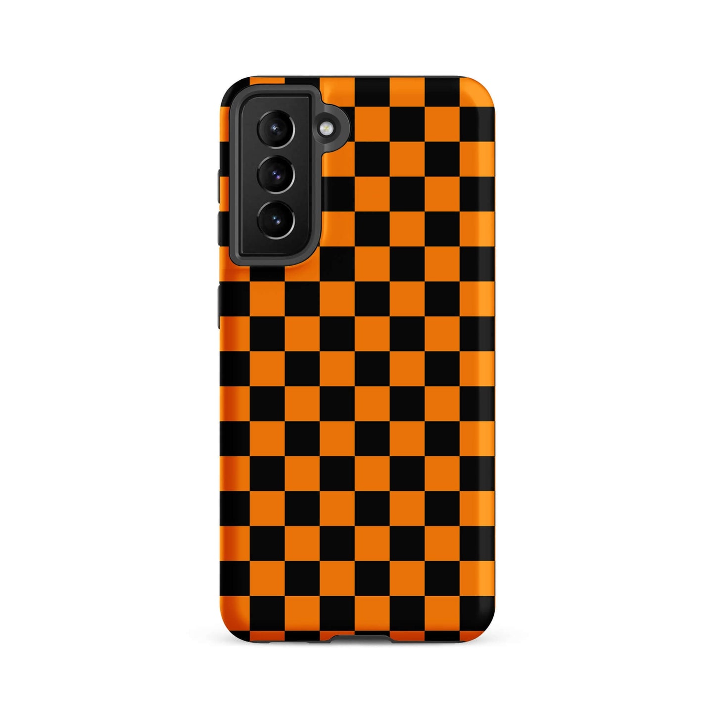 Phone Case for Samsung Galaxy with vibrant orange-black checkered design, adding a bold retro flair and modern touch to your device.