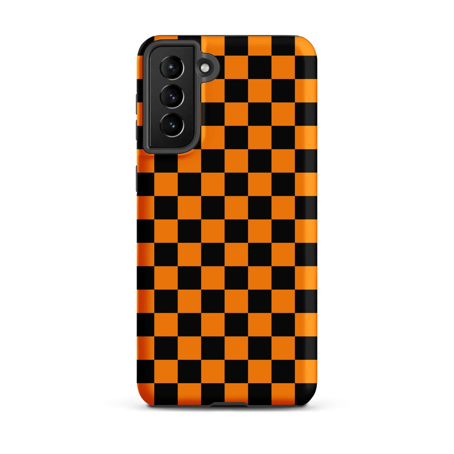 Phone Case for Samsung Galaxy with orange-black checkered design offering a retro and modern flair.