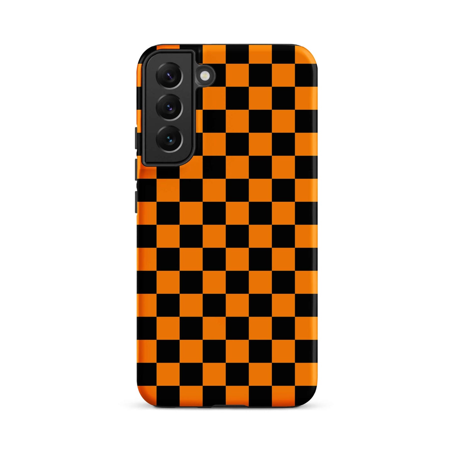 Phone Case for Samsung Galaxy with vibrant orange-black checkered design, offering retro fun and modern flair to your device.