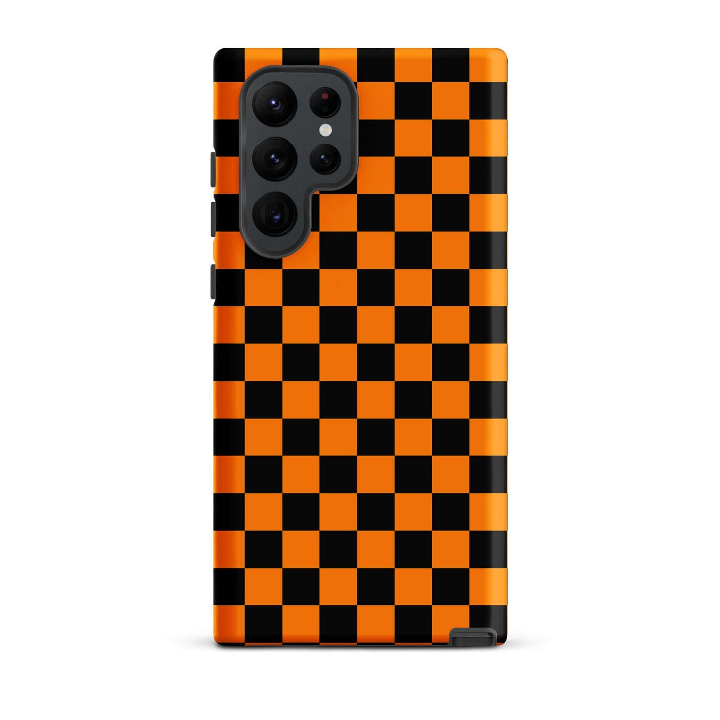 Vibrant orange-black checkered Phone Case for Samsung Galaxy, bold retro-modern design