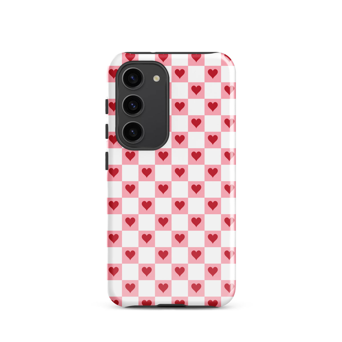 Phone Case for Samsung Galaxy with pink-and-white red hearts checkered design, bringing charm and cheer to your phone.