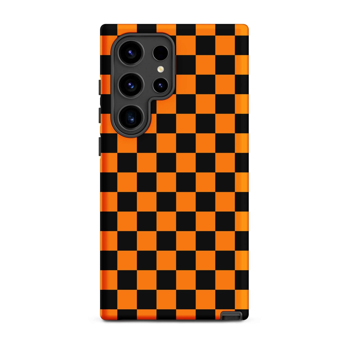Phone Case for Samsung Galaxy with vibrant orange-black checkered design, adding retro fun and modern flair to your device.