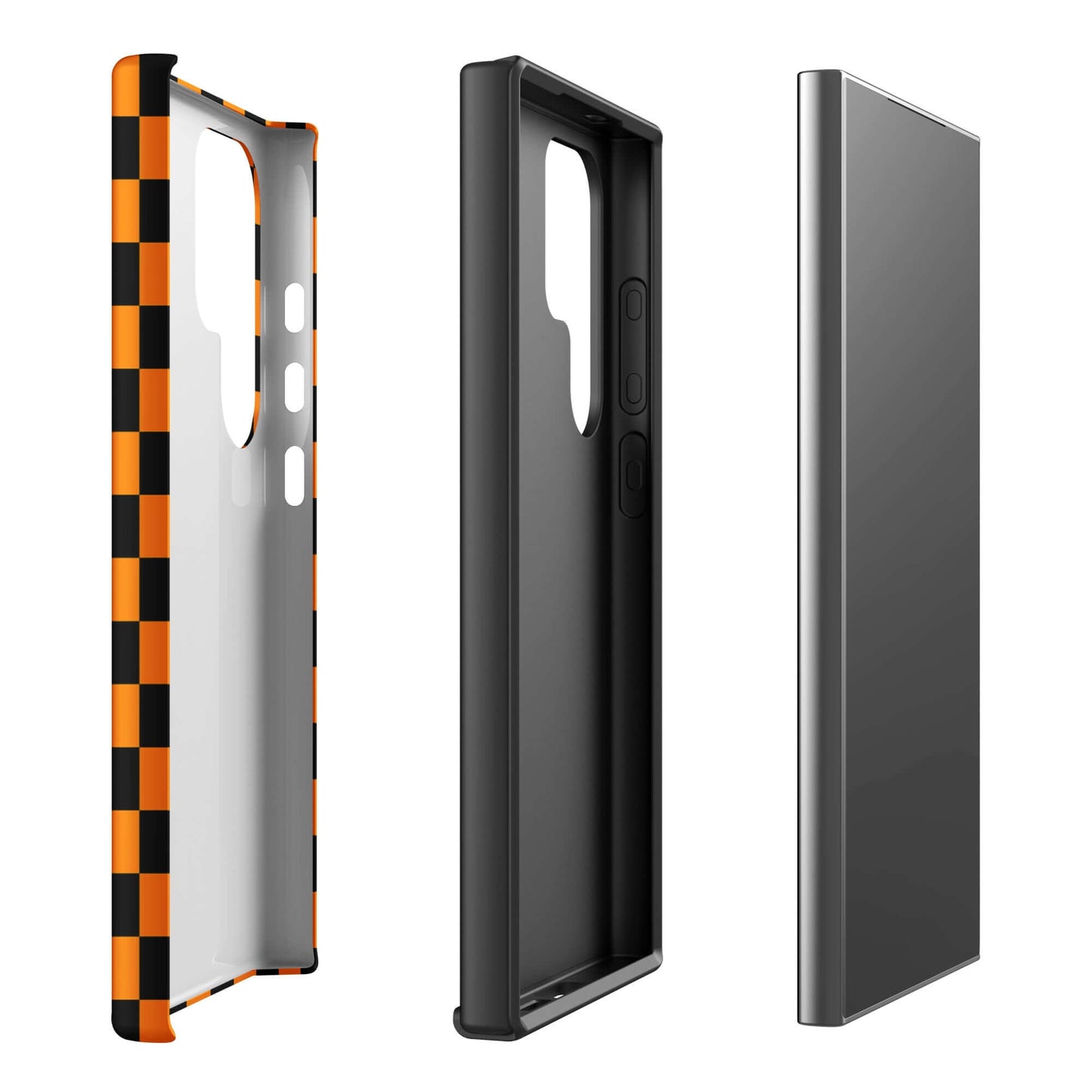 Phone Case for Samsung Galaxy with vibrant orange-black checkered design, showcasing fun retro-modern style for unique personality.