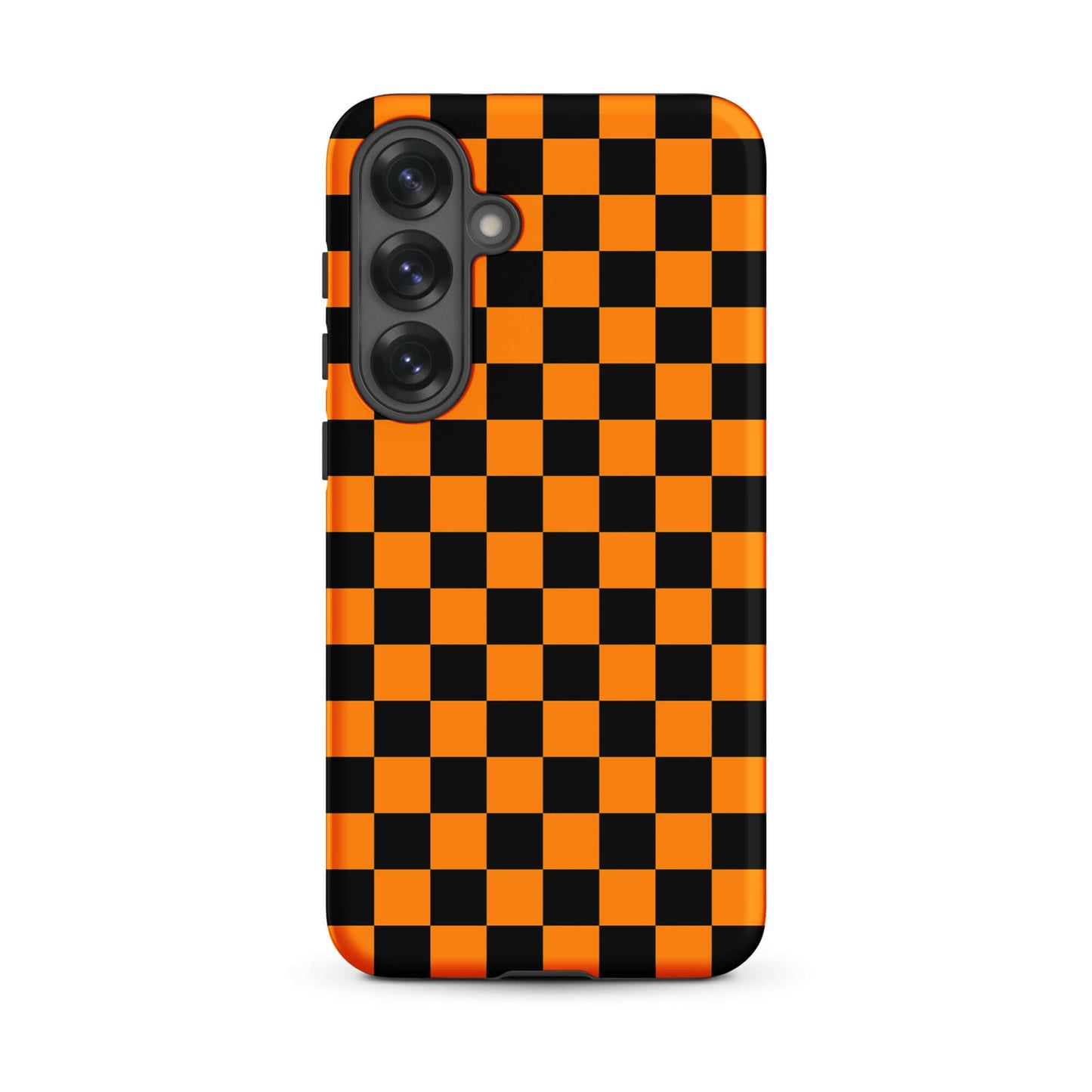 Phone Case for Samsung Galaxy with vibrant orange-black checkered design