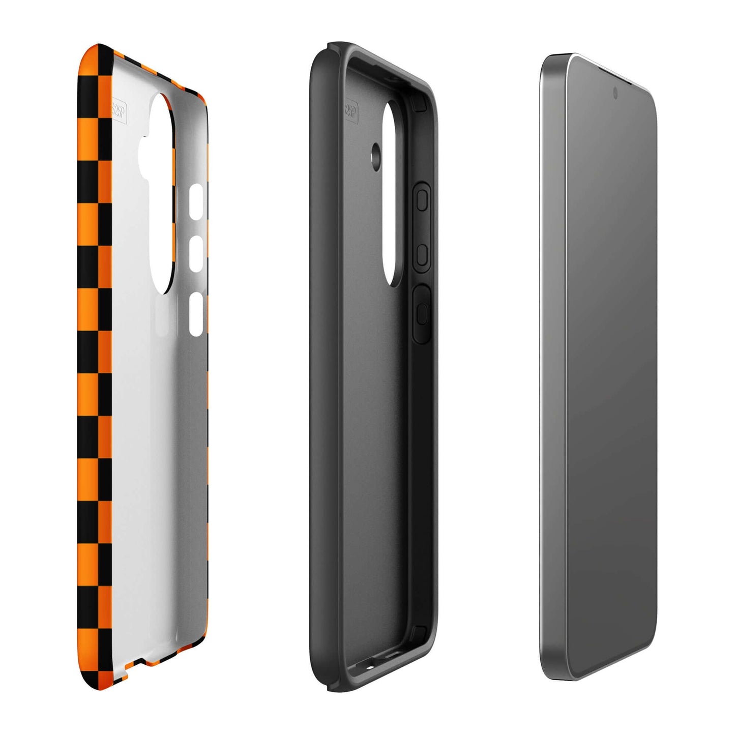 Phone Case for Samsung Galaxy with vibrant orange-black checkered design, showcasing retro fun and modern flair.