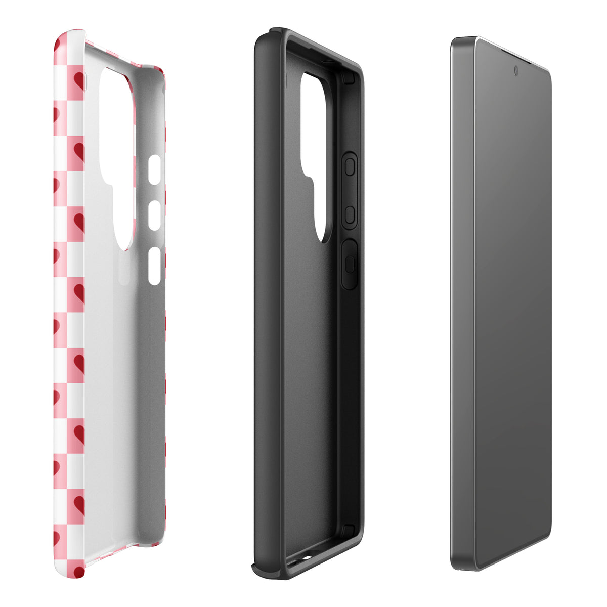 Phone Case for Samsung Galaxy with pink-and-white red hearts checkered design, showcasing charm and style for everyday use.