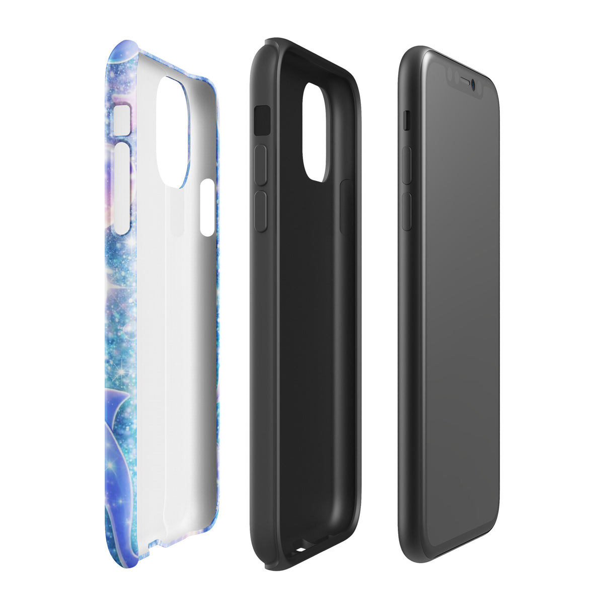 Ocean Glitter Dolphins & Moonlit Shell Fantasy Phone Case for iPhone with sparkling celestial design